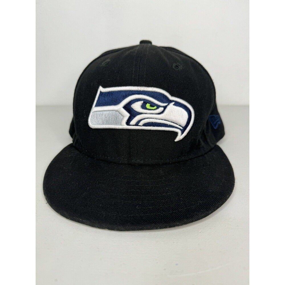 Seattle Seahawks New Era 59Fifty NFL Football Fitted Hat Size 7-1/8 Black Color